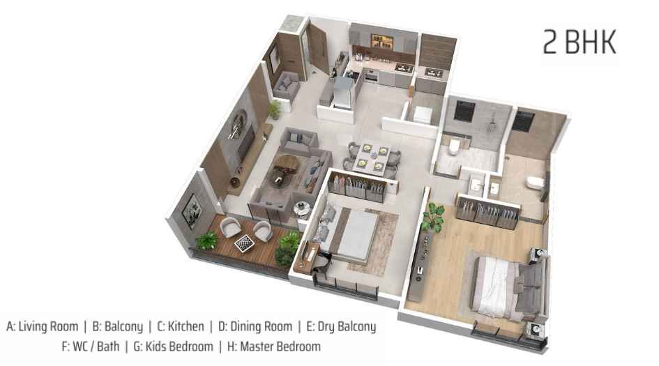 Silver-Astra-Floor-Plan-2 bhk-isometric